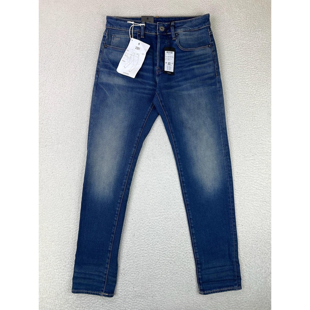 G-Star RAW 3301 Slim Jeans Mens 27x32 Blue Medium Aged Tapered Denim Pants NEW